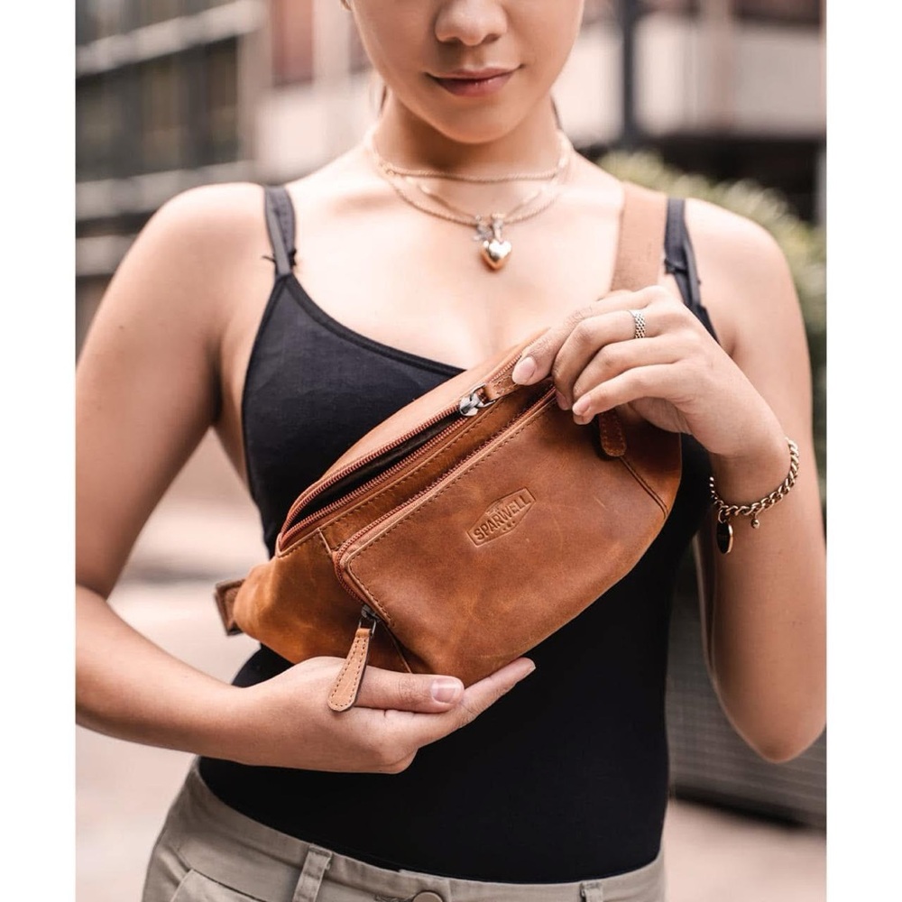 Euc Sparwell Kasual Kole Leather Fanny Pack And Leather Crossbody | Cognac